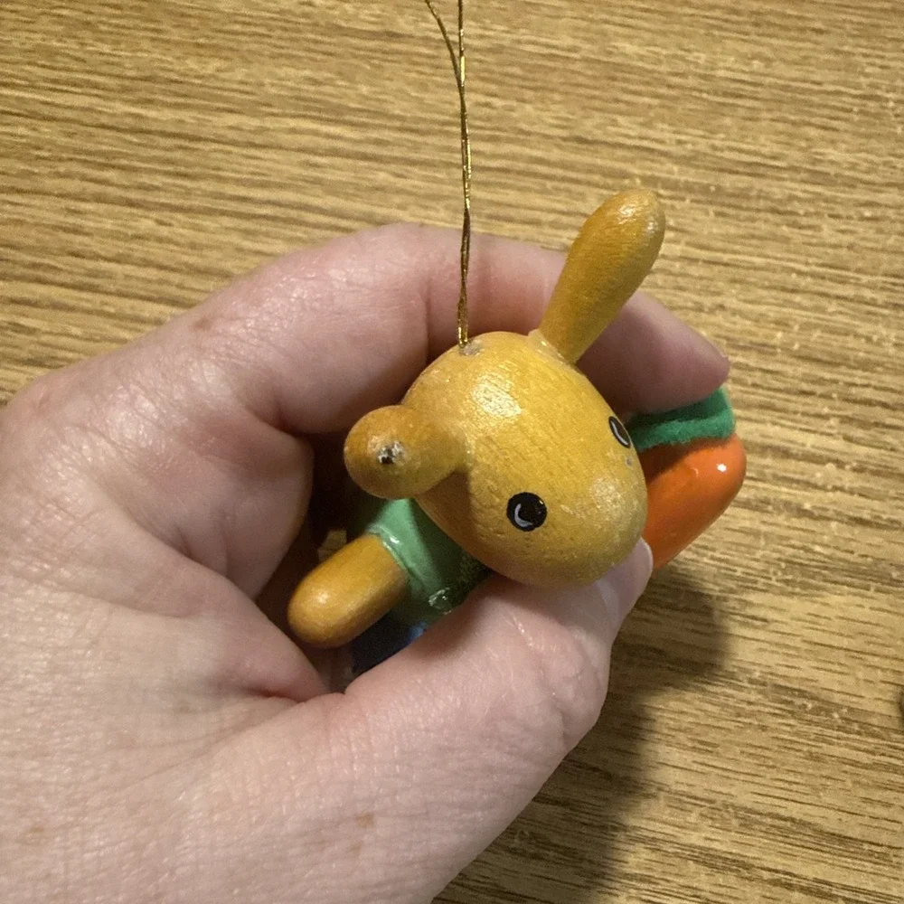 Vintage Dakin‎ & Co. Bunny Carrot Christmas Tree wood Ornaments